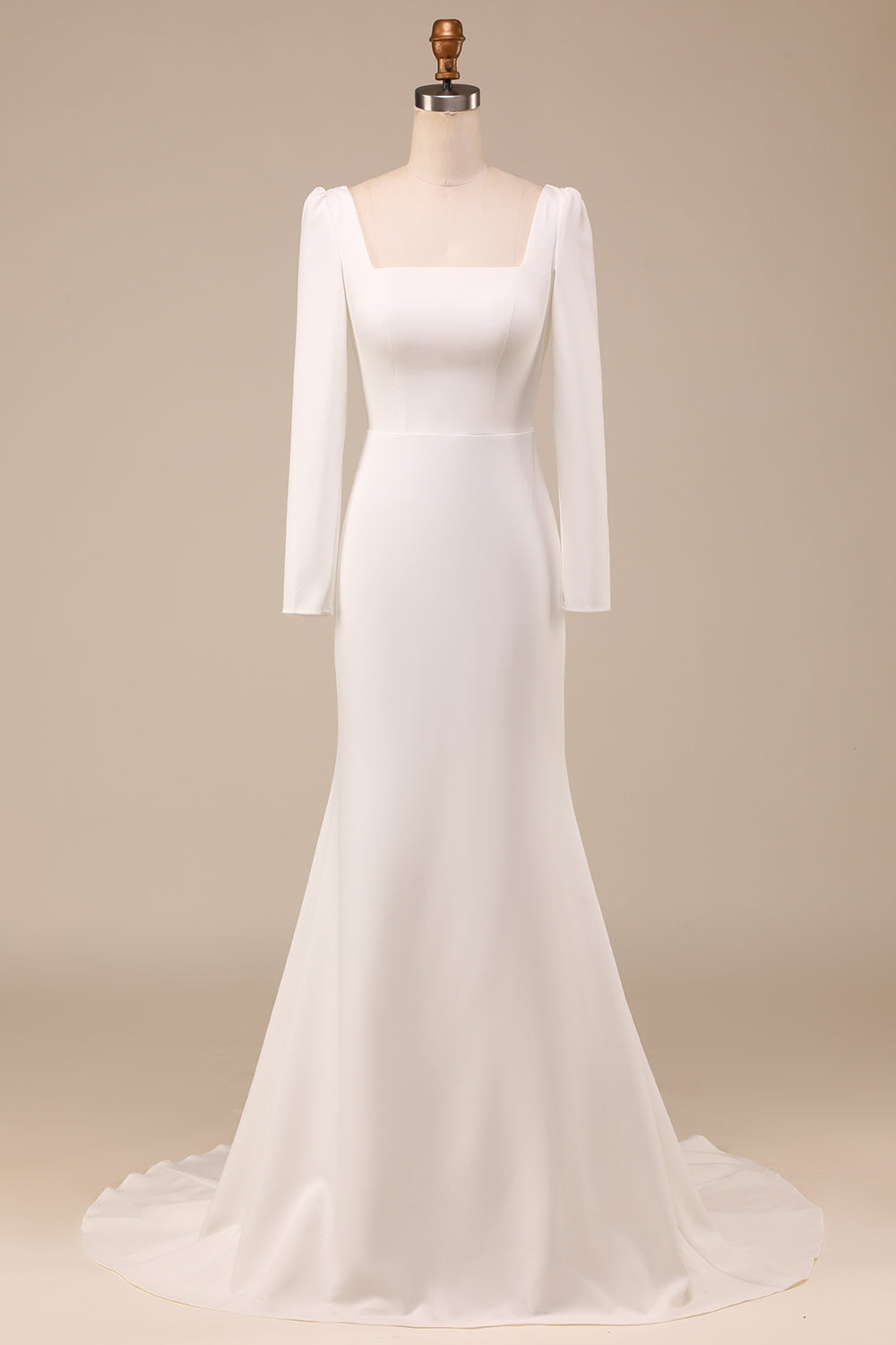Zapakasa Women Ivory Wedding Dress Mermaid Square Neck Bridal Dress With Long Sleeves Zapakasa Women Ivory Wedding Dress Mermaid Square Neck Bridal Dress With Long Sleeves