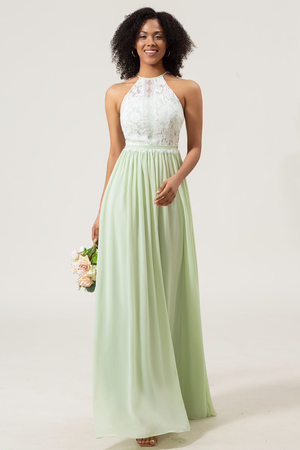 Zapakasa Women Dusty Sage Halter Neck Lace and Chiffon A-line Floor Length Bridesmaid Dress Zapakasa Women Dusty Sage Halter Neck Lace and Chiffon A-line Floor Length Bridesmaid Dress