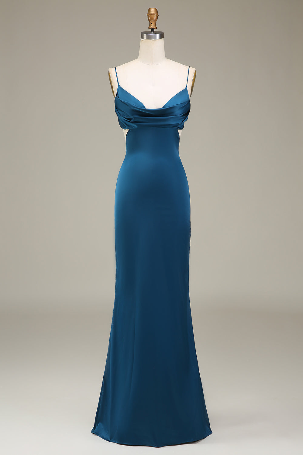 Zapakasa Women Peacock Sheath Spaghetti Straps Long Satin Bridesmaid Dress Zapakasa Women Peacock Sheath Spaghetti Straps Long Satin Bridesmaid Dress