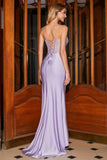 Trendy Mermaid Spaghetti Straps Lilac Corset Prom Dress with Split Front Trendy Mermaid Spaghetti Straps Lilac Corset Prom Dress with Split Front