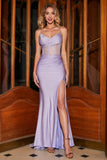 Trendy Mermaid Spaghetti Straps Lilac Corset Prom Dress with Split Front Trendy Mermaid Spaghetti Straps Lilac Corset Prom Dress with Split Front