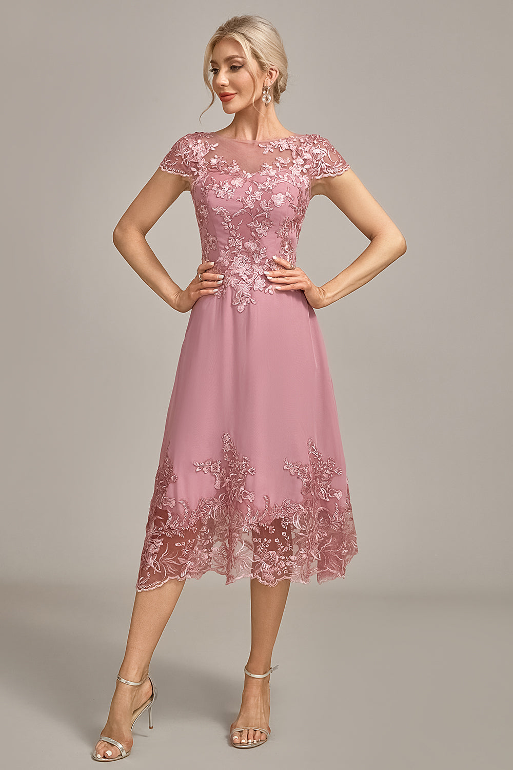 Zapakasa Women Dusty Rose Formal Dress A-Line Tea-Length Mother of the Bride Dress With Sequins Zapakasa Women Dusty Rose Formal Dress A-Line Tea-Length Mother of the Bride Dress With Sequins