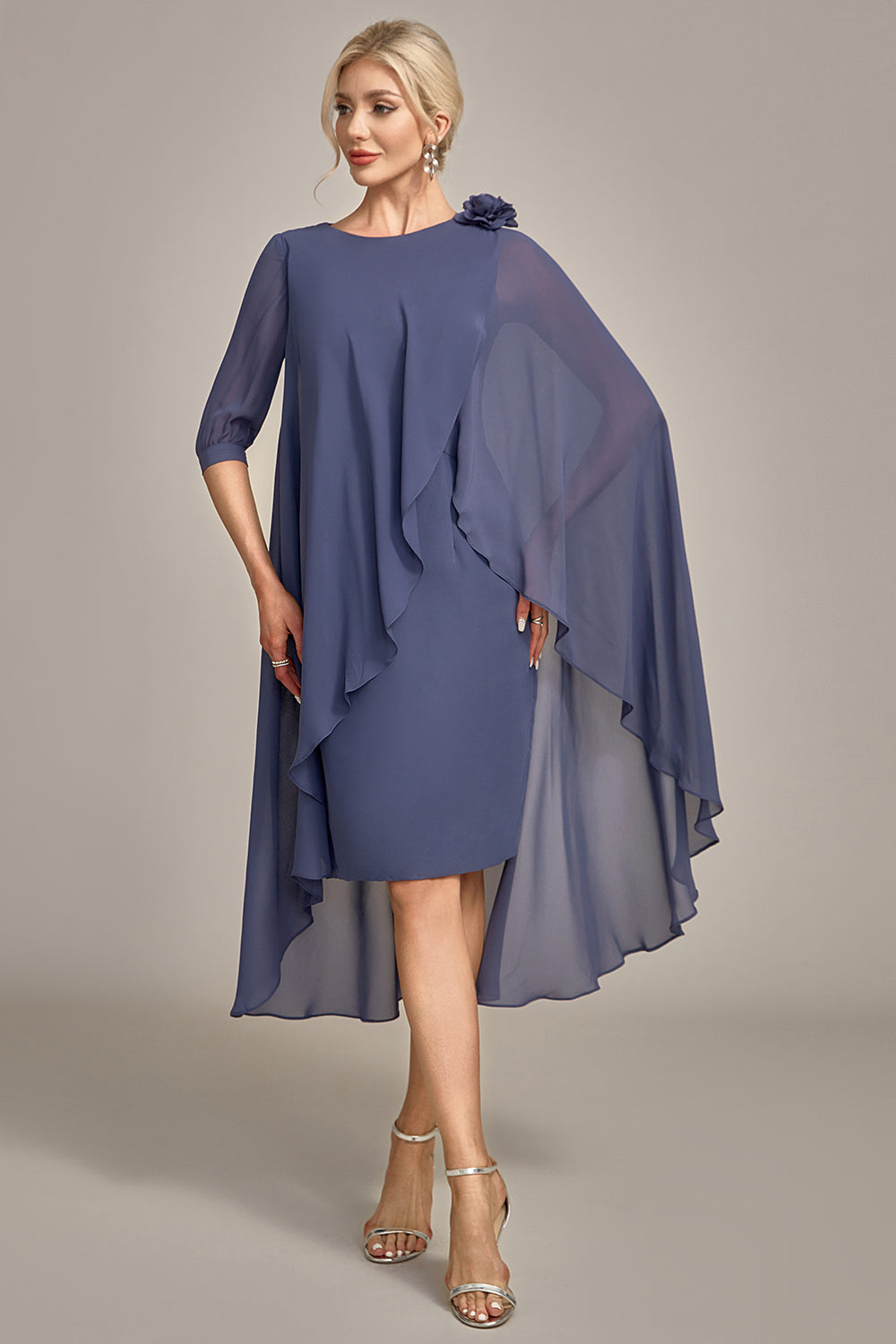 Zapakasa Women Sheath Formal Dress Scoop Beaded Knee-Length Chiffon Mother of The Bride Dress, Navy Blue / Custom Zapakasa Women Sheath Formal Dress Scoop Beaded Knee-Length Chiffon Mother of The Bride Dress, Navy Blue / Custom