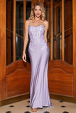 Stylish Mermaid Sweetheart Lilac Corset Prom Dress with Lace Appliques Stylish Mermaid Sweetheart Lilac Corset Prom Dress with Lace Appliques