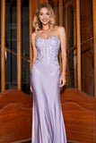 Stylish Mermaid Sweetheart Lilac Corset Prom Dress with Lace Appliques Stylish Mermaid Sweetheart Lilac Corset Prom Dress with Lace Appliques