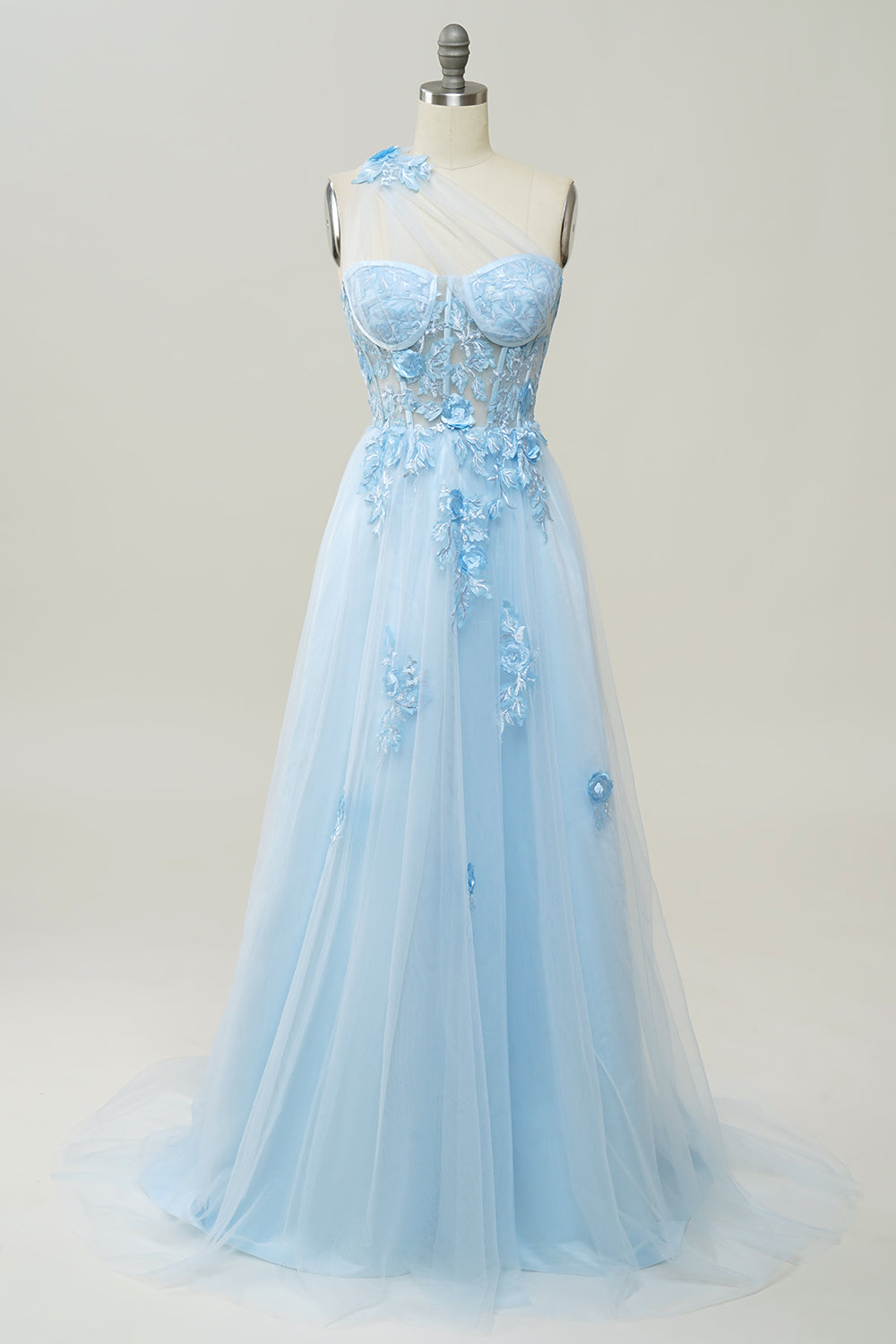 Zapakasa Women Sky Blue Long Prom Dress A Line One Shoulder Formal Dress with Appliques Zapakasa Women Sky Blue Long Prom Dress A Line One Shoulder Formal Dress with Appliques