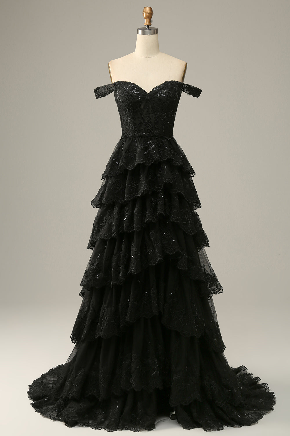 Zapakasa Women Prom Dress Black Off The Shoulder Tiered A-Line Evening Dress Zapakasa Women Prom Dress Black Off The Shoulder Tiered A-Line Evening Dress