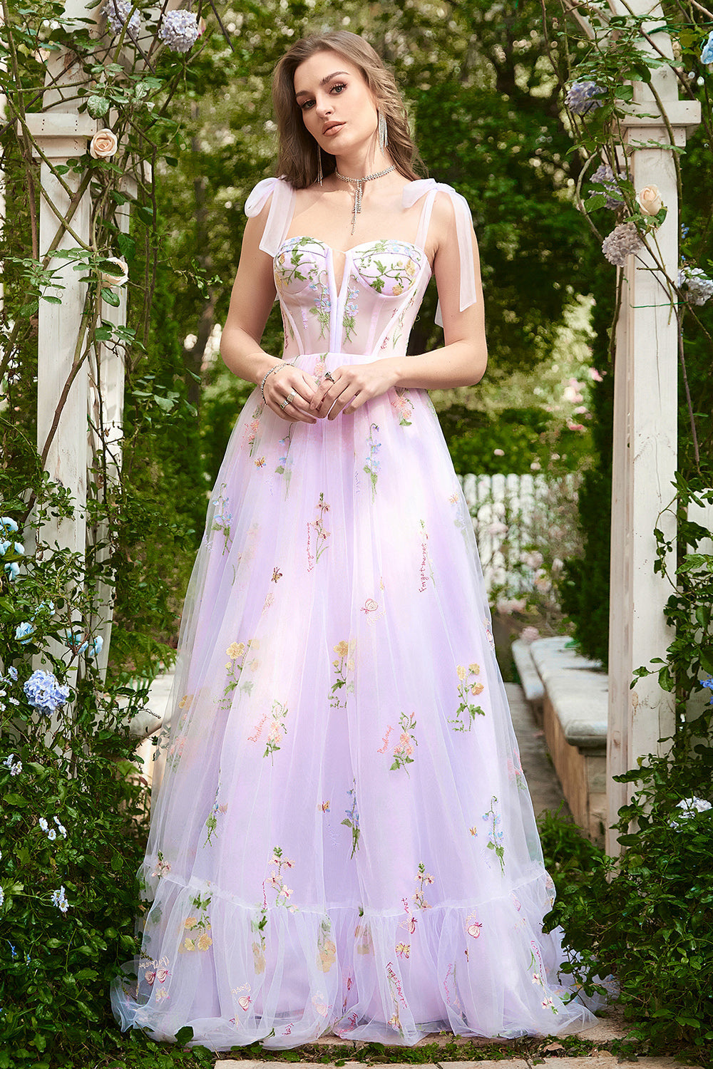 Zapakasa Women Lilac Embroidery Corset Long Prom Dress A-Line Formal Party Dress Zapakasa Women Lilac Embroidery Corset Long Prom Dress A-Line Formal Party Dress