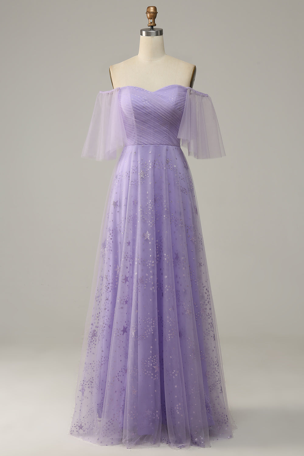 Zapakasa Women Off Shoulder Lavender Prom Dress with Ruffles A Line Tulle Party Dress Zapakasa Women Off Shoulder Lavender Prom Dress with Ruffles A Line Tulle Party Dress
