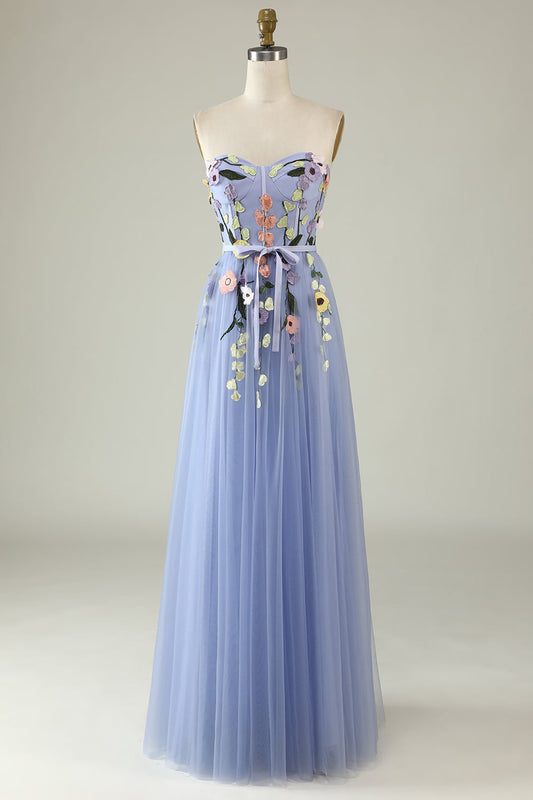 A Line Sweetheart Lavender Long Prom Dress with Appliques