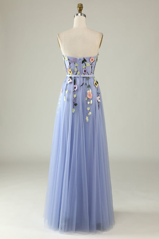 A Line Sweetheart Lavender Long Prom Dress with Appliques