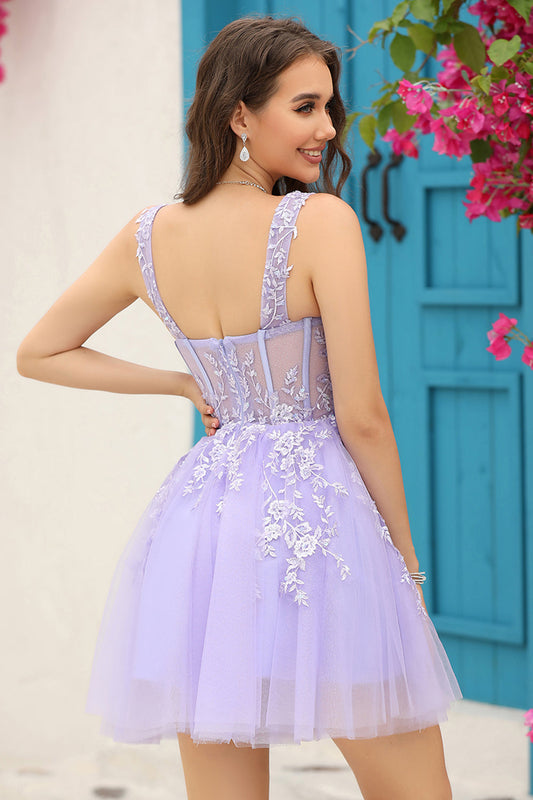 Lilac Corset Straps A-Line Short Homecoming Dress