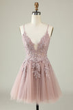 Spaghetti Straps Grey Blue Short Tulle A Line Homecoming Dress with Appliques Spaghetti Straps Grey Blue Short Tulle A Line Homecoming Dress with Appliques