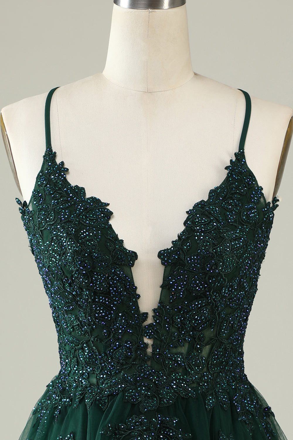 Spaghetti Straps Dark Green Short Tulle Homecoming Dress with Appliques Spaghetti Straps Dark Green Short Tulle Homecoming Dress with Appliques