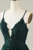 Spaghetti Straps Dark Green Short Tulle Homecoming Dress with Appliques Spaghetti Straps Dark Green Short Tulle Homecoming Dress with Appliques