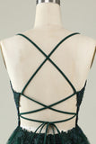 Spaghetti Straps Dark Green Short Tulle Homecoming Dress with Appliques Spaghetti Straps Dark Green Short Tulle Homecoming Dress with Appliques