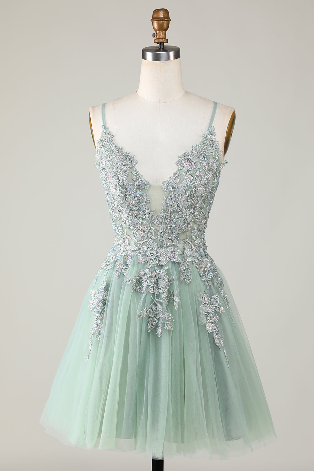Zapakasa Women Green Short Homecoming Dress A Line Spaghetti Straps Cocktail Dress with Appliques Zapakasa Women Green Short Homecoming Dress A Line Spaghetti Straps Cocktail Dress with Appliques
