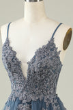Spaghetti Straps Grey Blue Short Tulle A Line Homecoming Dress with Appliques Spaghetti Straps Grey Blue Short Tulle A Line Homecoming Dress with Appliques