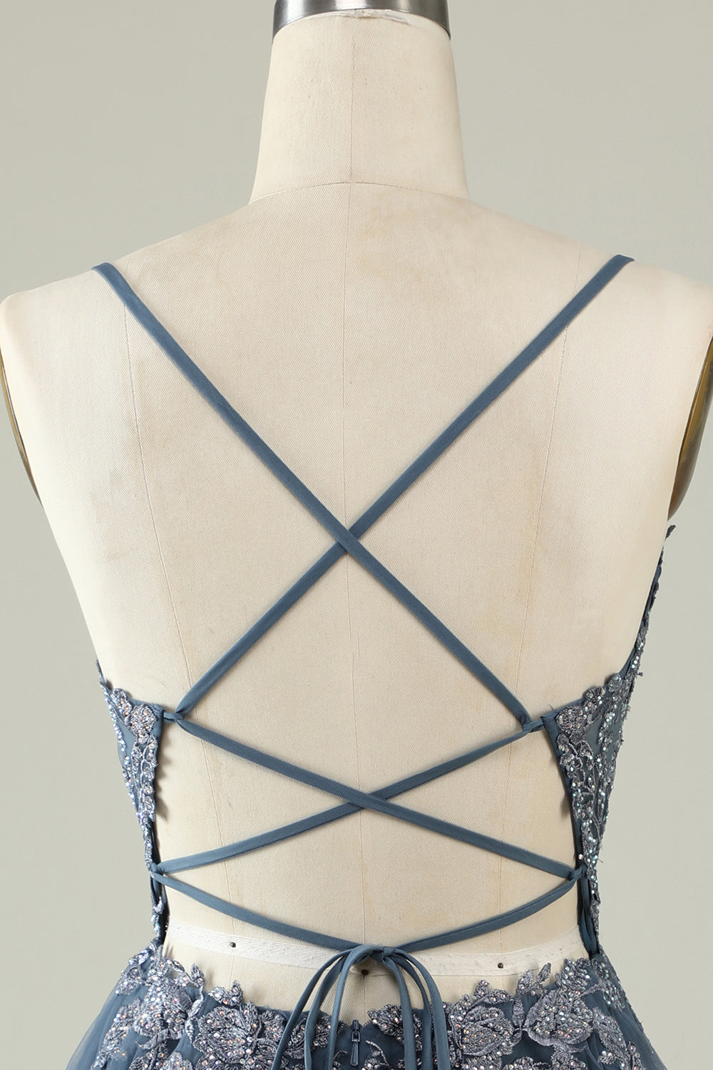 Spaghetti Straps Grey Blue Short Tulle A Line Homecoming Dress with Appliques Spaghetti Straps Grey Blue Short Tulle A Line Homecoming Dress with Appliques