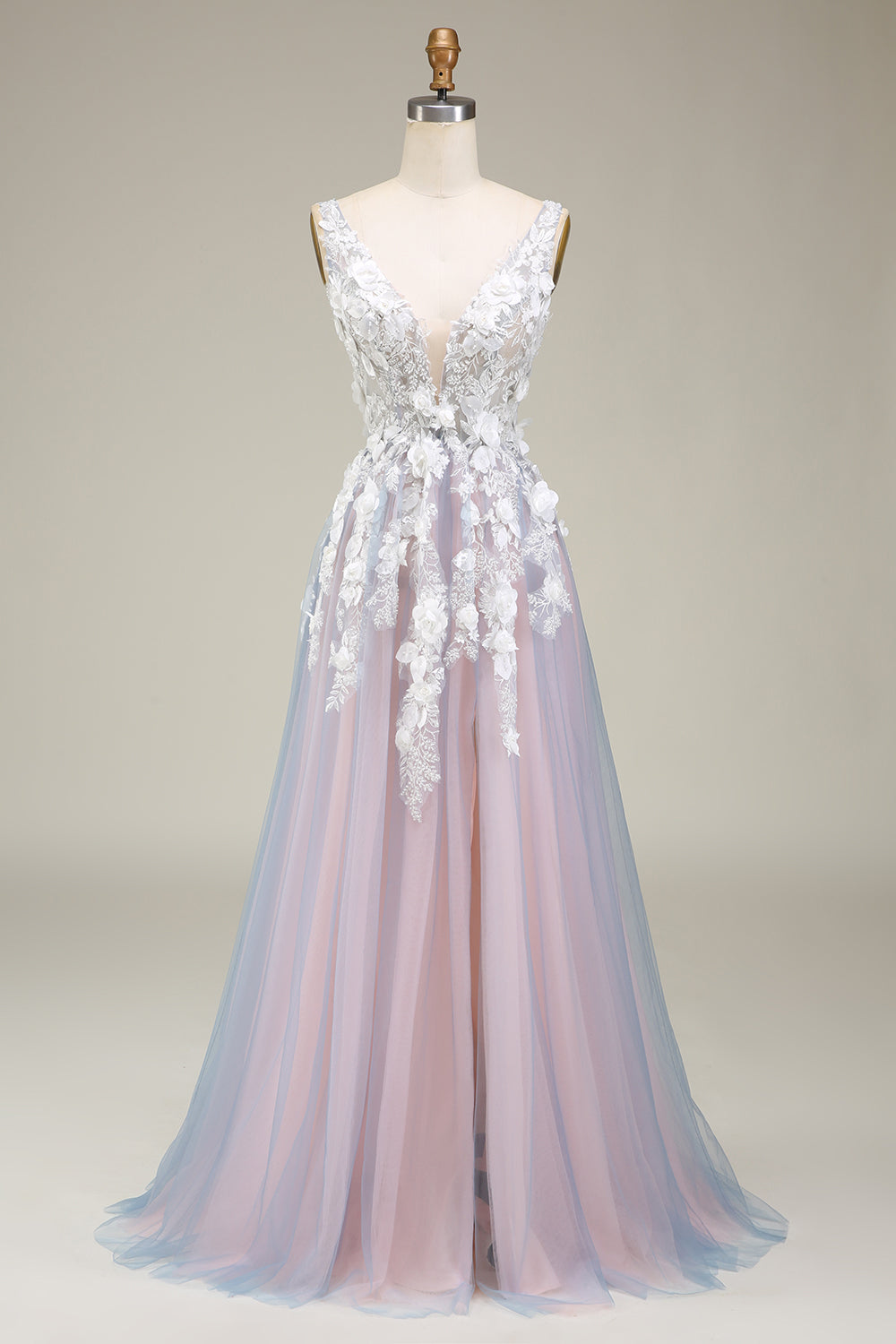 Zapakasa Women Grey Pink Long Prom Dress Gorgeous A Line Deep V Neck Formal Dress with Appliques Zapakasa Women Grey Pink Long Prom Dress Gorgeous A Line Deep V Neck Formal Dress with Appliques