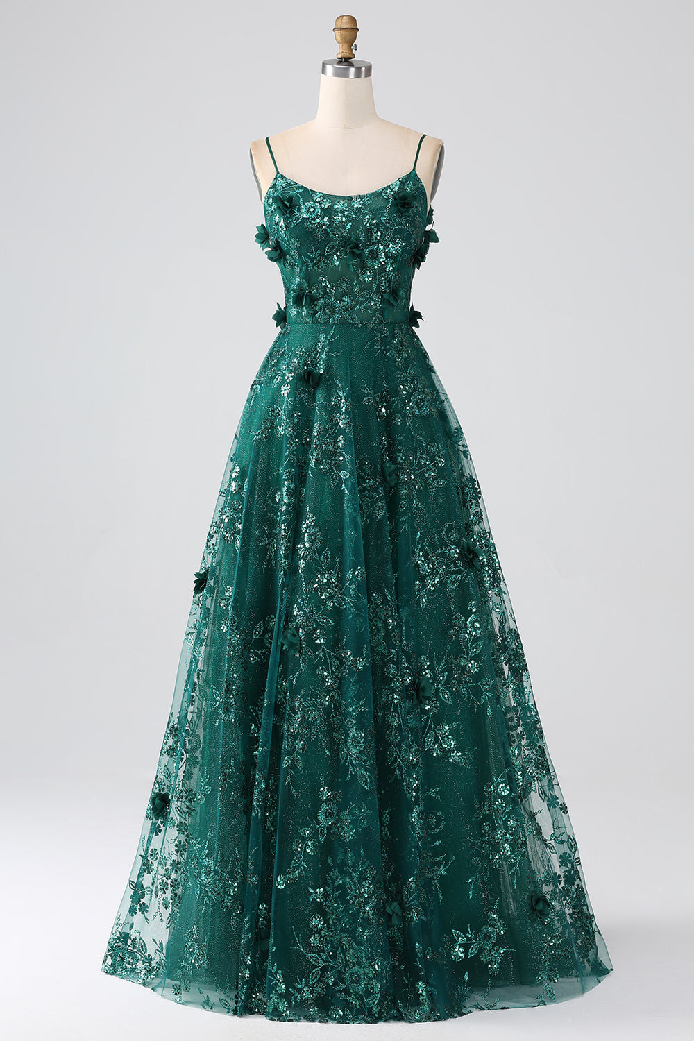 Zapaka Women Glitter Dark Green Prom Dress Spaghetti Straps Lace Flower Long Corset Evening Dress, Dark Green / UK28 Zapaka Women Glitter Dark Green Prom Dress Spaghetti Straps Lace Flower Long Corset Evening Dress, Dark Green / UK28