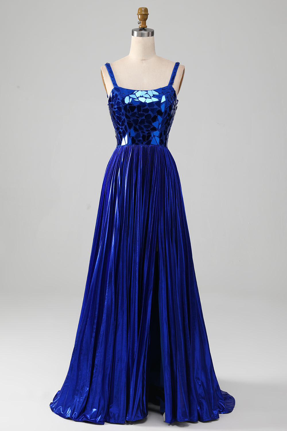 Zapakasa Women Sparkly Royal Blue Prom Dress with Slit A-Line Lace-Up Back Party Dress Zapakasa Women Sparkly Royal Blue Prom Dress with Slit A-Line Lace-Up Back Party Dress