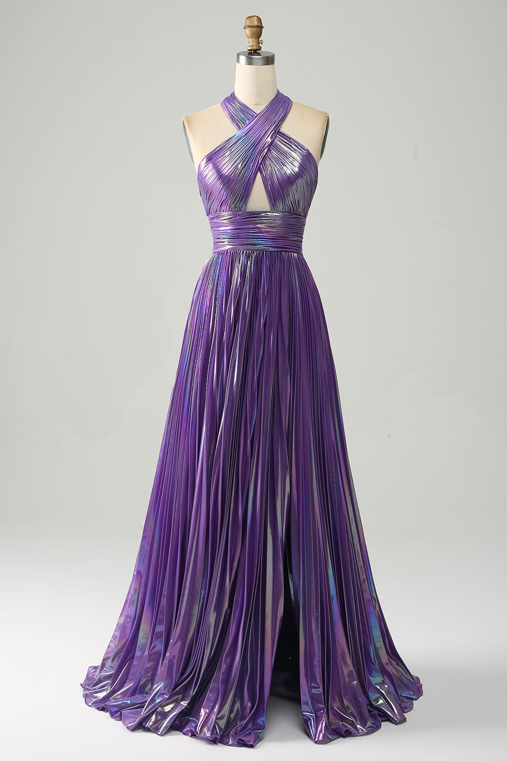 Zapakasa Women Prom Dress with Slit Sparkly Purple Halter A Line Formal Dress with Pleated Zapakasa Women Prom Dress with Slit Sparkly Purple Halter A Line Formal Dress with Pleated