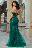 Stylish Mermaid Off the Shoulder Dark Green Corset Prom Dress with Split Front Stylish Mermaid Off the Shoulder Dark Green Corset Prom Dress with Split Front