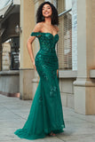 Stylish Mermaid Off the Shoulder Dark Green Corset Prom Dress with Split Front Stylish Mermaid Off the Shoulder Dark Green Corset Prom Dress with Split Front