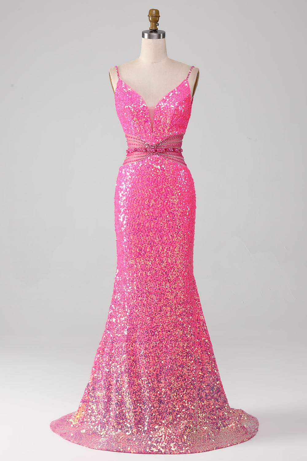 Zapakasa Women Hot Pink Prom Dress Spaghetti Straps Glitter Mermaid Party Dress with Beading Waist Zapakasa Women Hot Pink Prom Dress Spaghetti Straps Glitter Mermaid Party Dress with Beading Waist