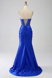 Royal Blue Mermaid Strapless Corset Long Prom Dress with Beading Royal Blue Mermaid Strapless Corset Long Prom Dress with Beading