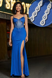 Beading Royal Blue Mermaid Glitter Corset Prom Dress with Accessory Beading Royal Blue Mermaid Glitter Corset Prom Dress with Accessory
