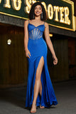 Beading Royal Blue Mermaid Glitter Corset Prom Dress with Accessory Beading Royal Blue Mermaid Glitter Corset Prom Dress with Accessory