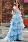 Tiered Tulle Sweetheart Bow Tie Straps Sequin Prom Dress with Accessory Tiered Tulle Sweetheart Bow Tie Straps Sequin Prom Dress with Accessory