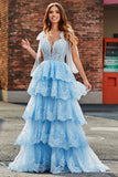 Tiered Tulle Sweetheart Bow Tie Straps Sequin Prom Dress with Accessory Tiered Tulle Sweetheart Bow Tie Straps Sequin Prom Dress with Accessory