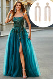 Gorgeous A Line Dark Green Appliques Long Prom Dress with Accessory Gorgeous A Line Dark Green Appliques Long Prom Dress with Accessory