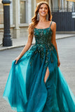 Gorgeous A Line Dark Green Appliques Long Prom Dress with Accessory Gorgeous A Line Dark Green Appliques Long Prom Dress with Accessory