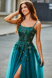 Gorgeous A Line Dark Green Appliques Long Prom Dress with Accessory Gorgeous A Line Dark Green Appliques Long Prom Dress with Accessory