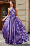 Stunning A Line Halter Neck Purple Long Prom Dress with Accessory Stunning A Line Halter Neck Purple Long Prom Dress with Accessory