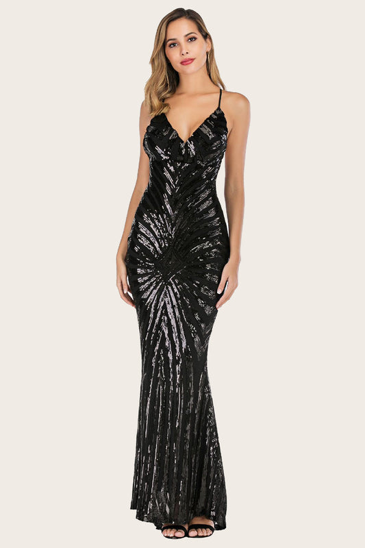 Black Mermaid Sequin Long Holiday Dress