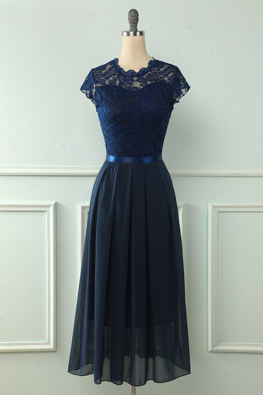 Navy Midi Lace Bridesmaid Dress