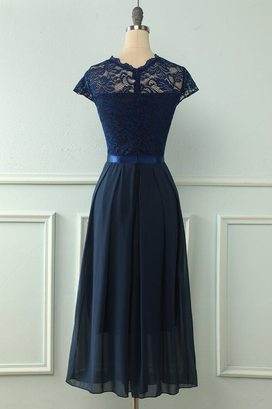 Navy Midi Lace Bridesmaid Dress