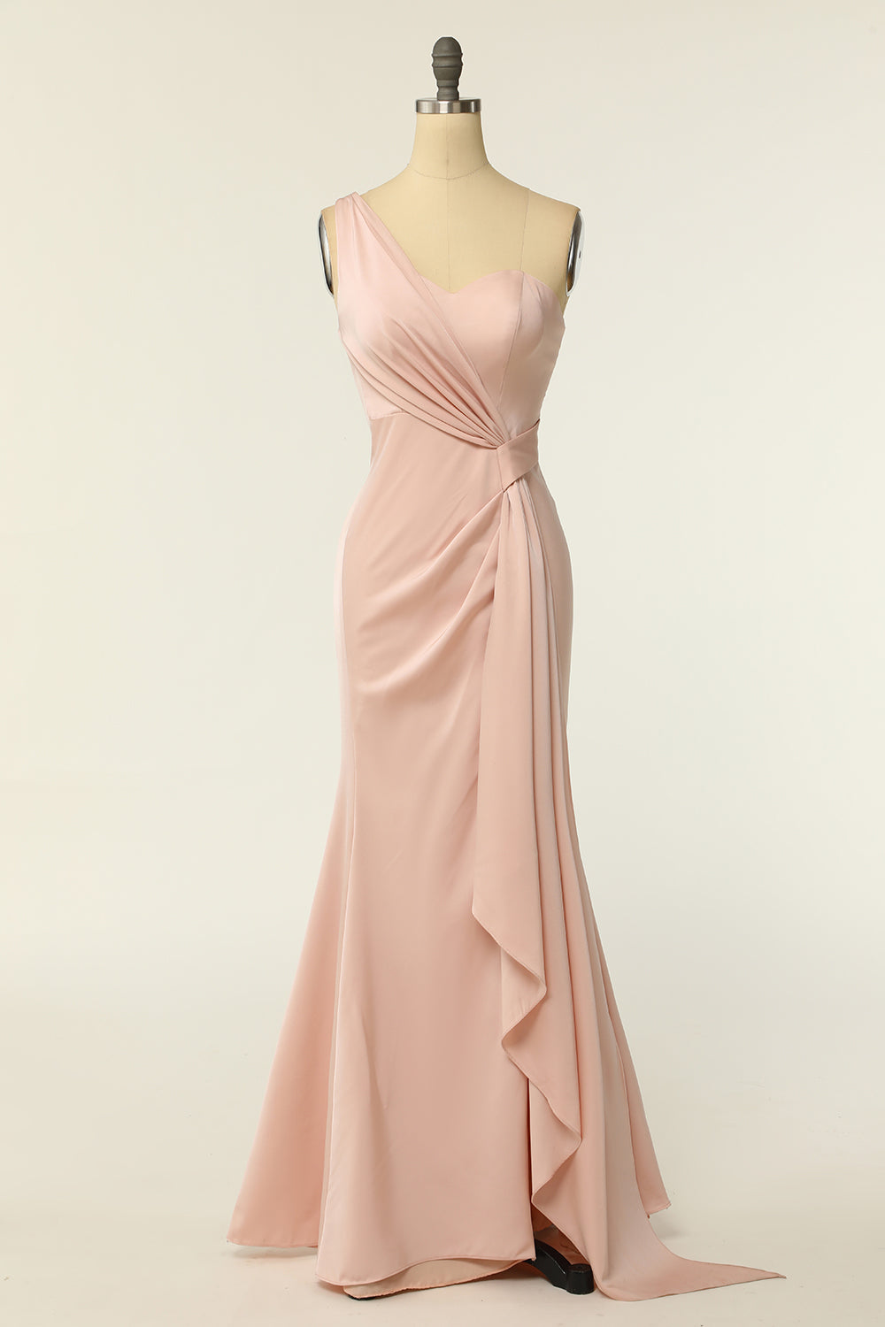Zapakasa Women Long Bridesmaid Dress Blush Mermaid One Shoulder Party Dress with Ruffles