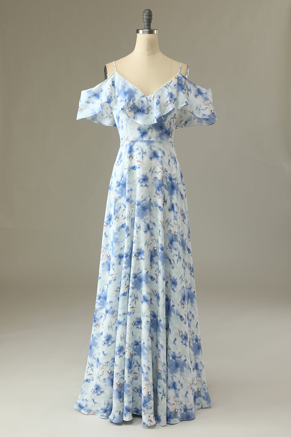 Zapakasa Women Long Bridesmaid Dress Blue Floral Print A Line Off the Shoulder Party Dress Zapakasa Women Long Bridesmaid Dress Blue Floral Print A Line Off the Shoulder Party Dress