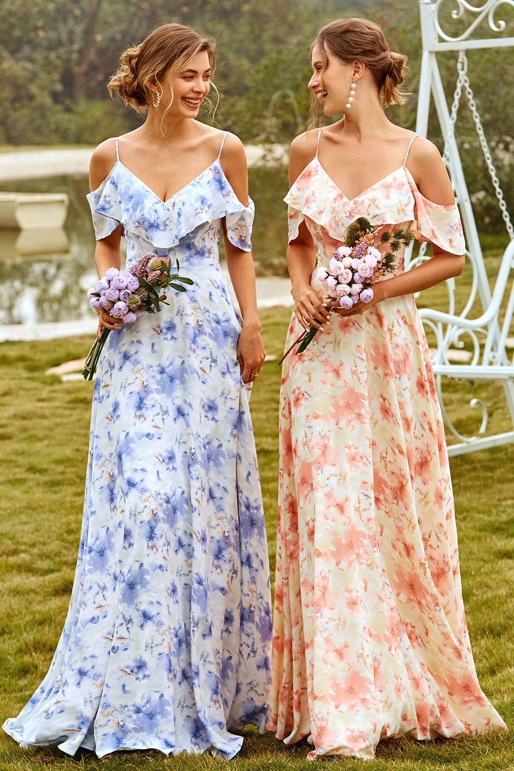 Zapakasa Women Print Blush Bridesmaid Dress A-line Wedding Party Dress with Ruffle Zapakasa Women Print Blush Bridesmaid Dress A-line Wedding Party Dress with Ruffle