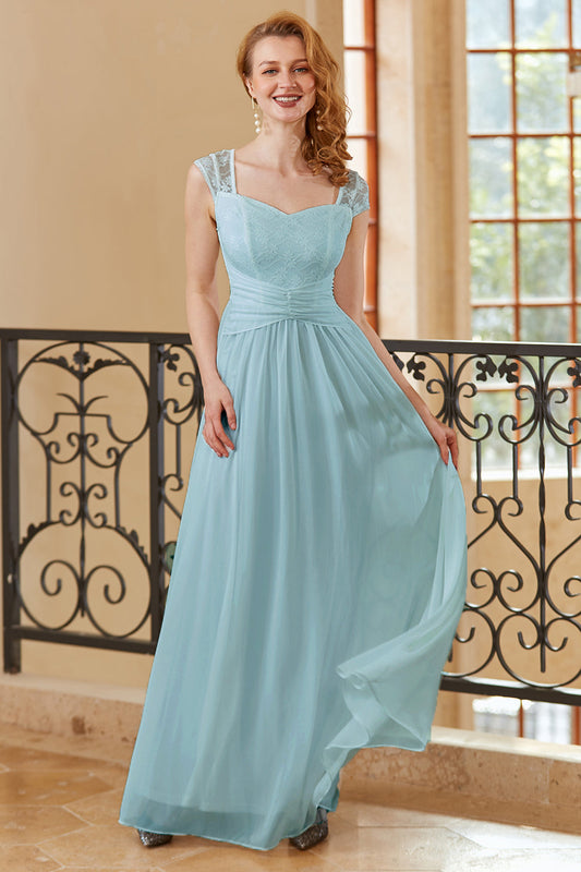 A Line Sweetheart Sky Blue Long Lace Dress