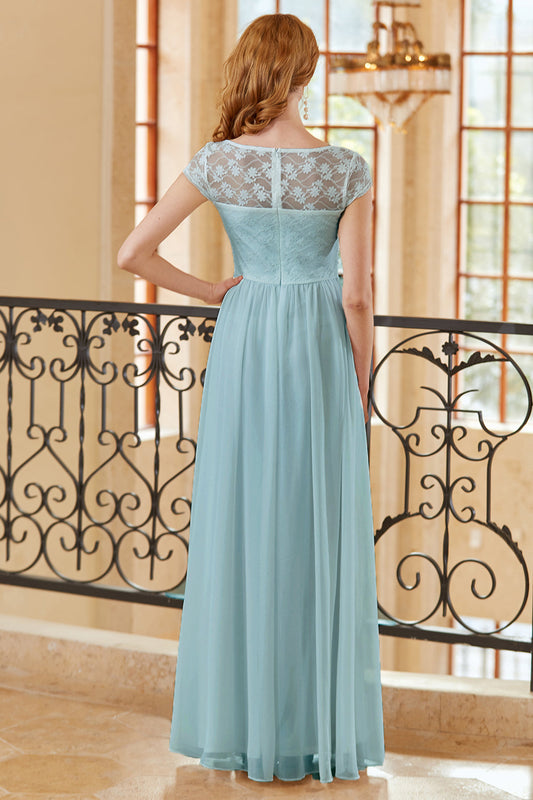 A Line Sweetheart Sky Blue Long Lace Dress