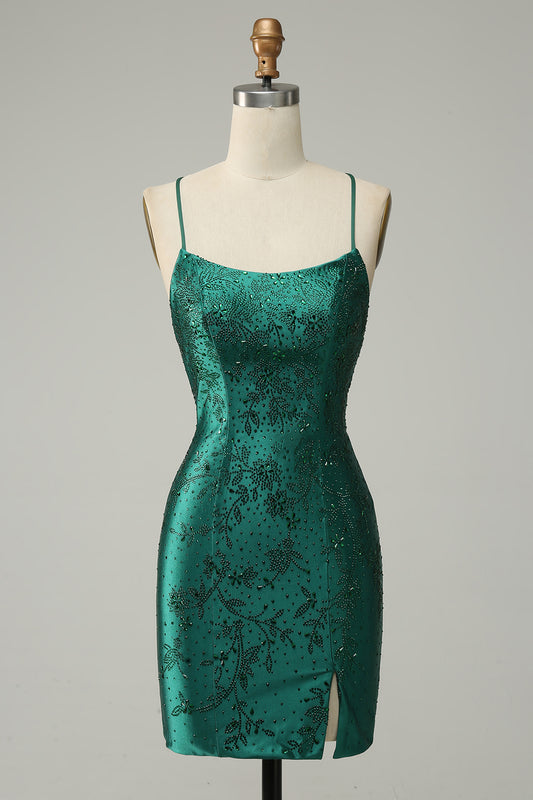 Sparkly Dark Green Beaded Tight Short Homecoming Dress