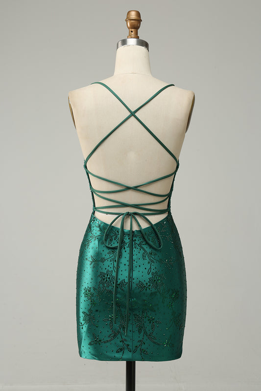 Sparkly Dark Green Beaded Tight Short Homecoming Dress
