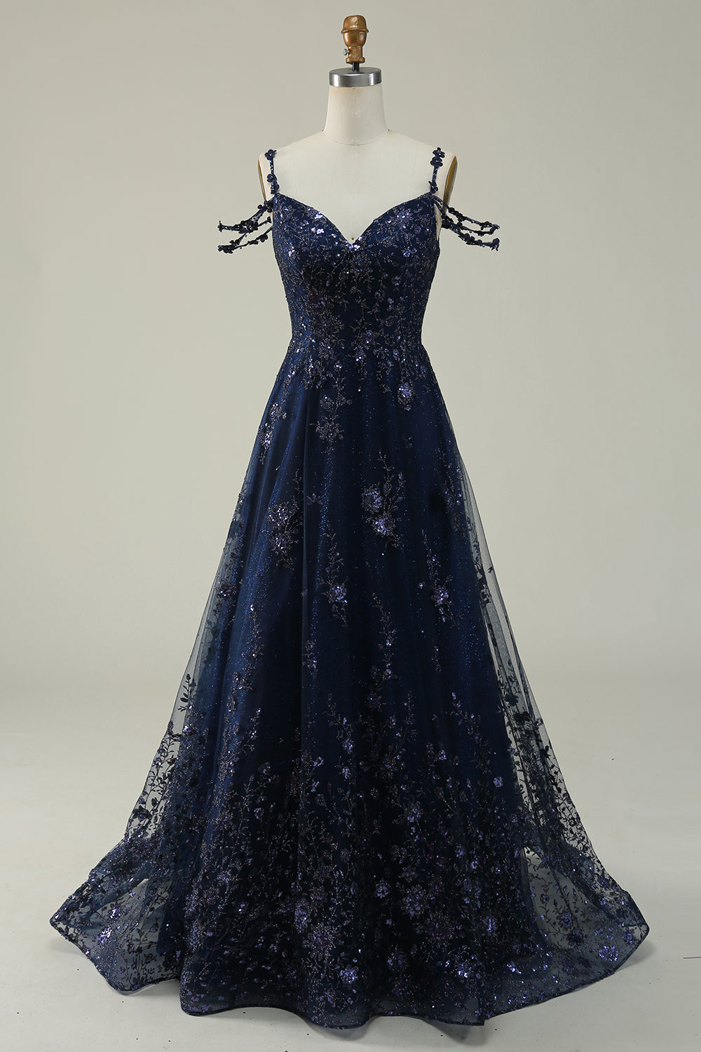 Zapakasa Navy Spaghetti Straps Backless Beaded Long Prom Dress Sparkly A Line Cold Shoulder Party Dress Zapakasa Navy Spaghetti Straps Backless Beaded Long Prom Dress Sparkly A Line Cold Shoulder Party Dress